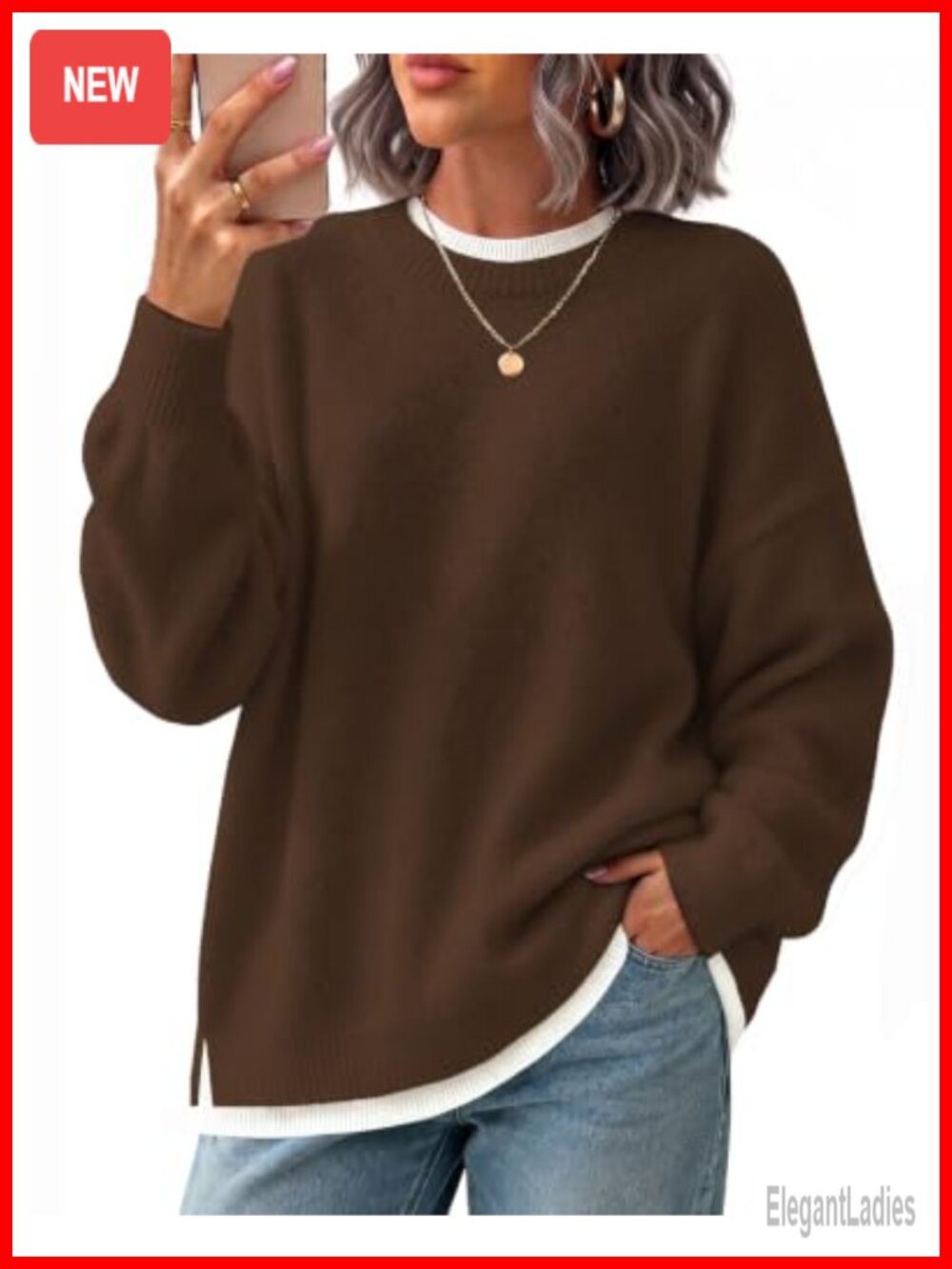 Womens Oversized Pullover Sweater Faux Layer Knit Top